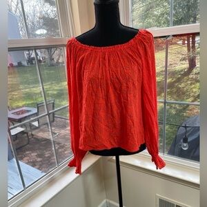 Sanctuary Women’s top blouse Saffron Red Eyelid top Size XS eyelet embroidered